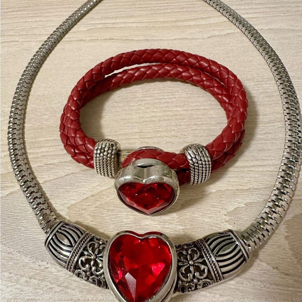Elegant Red Heart Jewelry Set